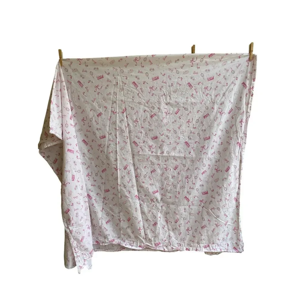 Pottery Barn Kids Barbie Twin Flat Sheet & Pillowcase Lot Pink Coquette Bedding